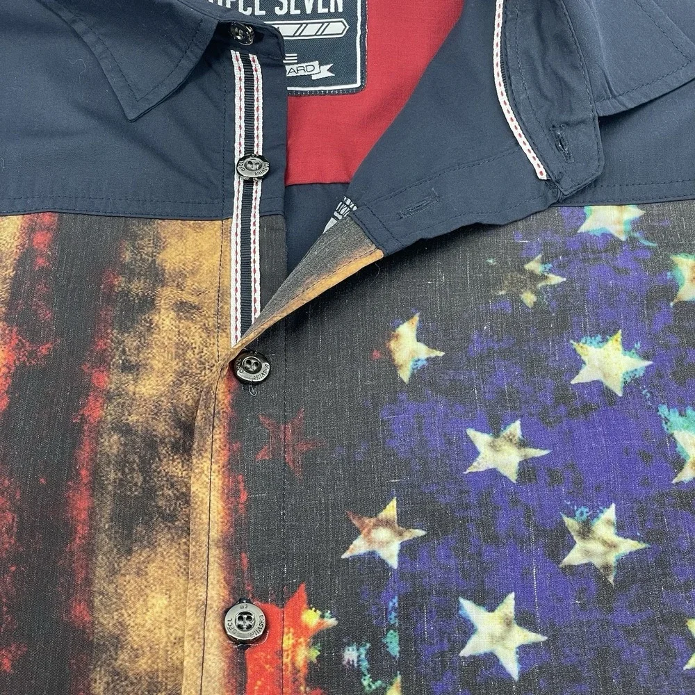 American Flag Shirt Men L USA Patriotic MOST OFCL SEVEN Long Sleeve Country‎